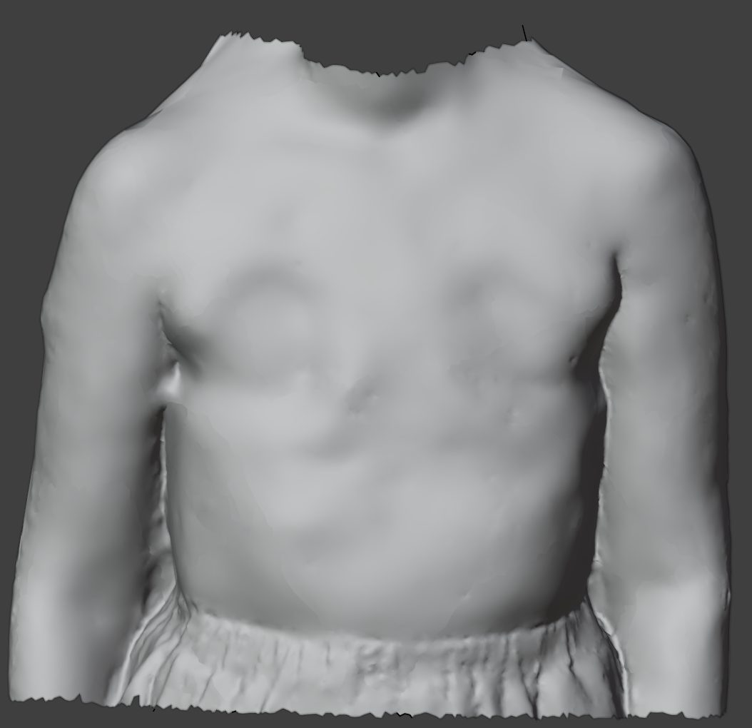 3D scan reference, front view. Fit reference image showing surface variation of a flat chest wall.